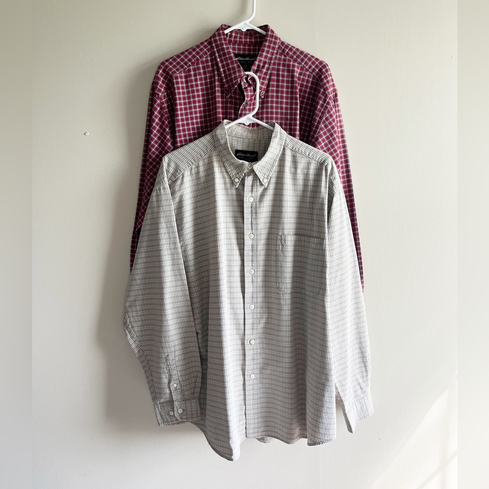 2 Eddie Bauer XL Plaid Button Down Shirts
